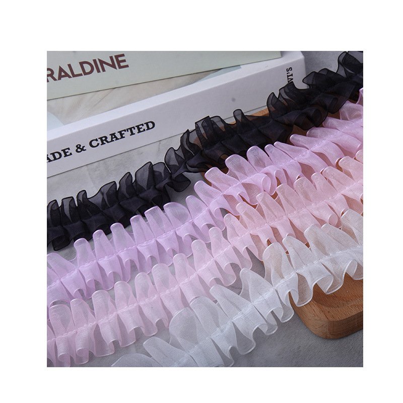 Ruffles Lace Trim Decorative Lace Pleated Chiffon Ribbon Fabric Material Sewing DIY Crafts Baby Dress Garment Frill Trim