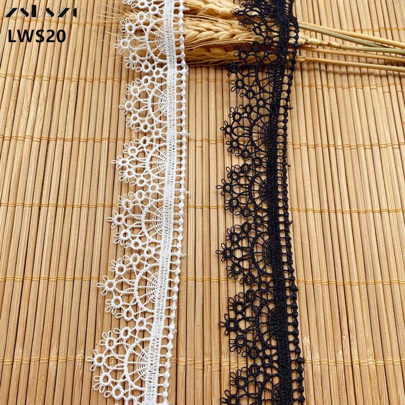 wholesale custom 33mm decorative embroidered guipure lace trim white sew-on bridal lace ribbon for skirt dress clothing LWS25