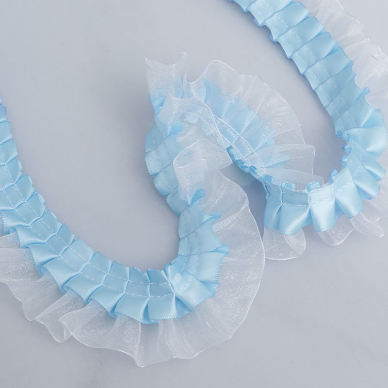 high quality wholesale colorful 4cm 2 layer organza tulle ruffle fabric dress accessories encrypted pleated chiffon Lace Trim