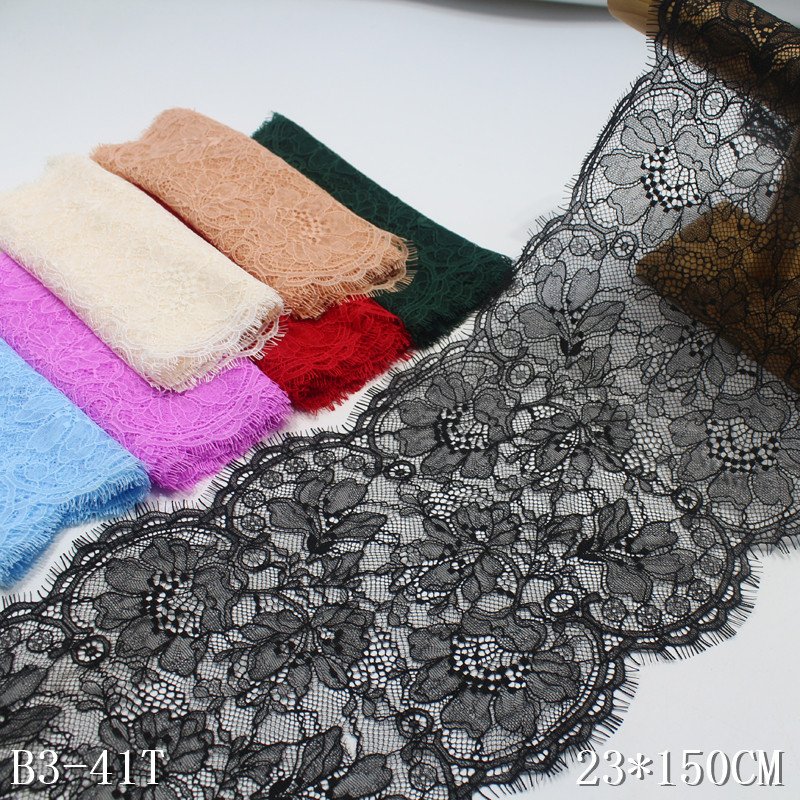 Personalized china wholesale price 1.5m black Mesh Flowers French Chantilly Lace fabric Eyelash Lace trim For Women Lingerie