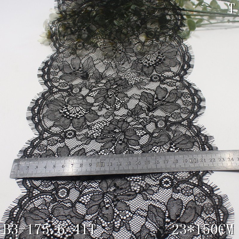 Personalized china wholesale price 1.5m black Mesh Flowers French Chantilly Lace fabric Eyelash Lace trim For Women Lingerie