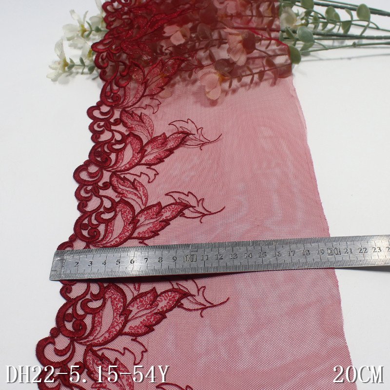 Red Floral Embroidery Lace mesh Trim For Skirt Hem Clothes Sewing Material Dress Bra Lingerie Fabric wholesale