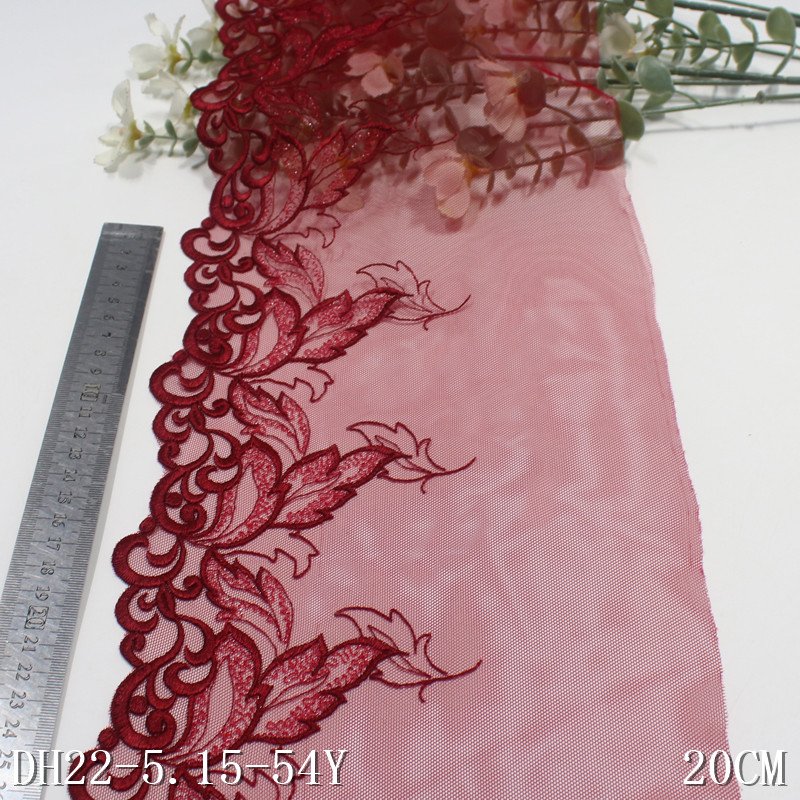 Red Floral Embroidery Lace mesh Trim For Skirt Hem Clothes Sewing Material Dress Bra Lingerie Fabric wholesale