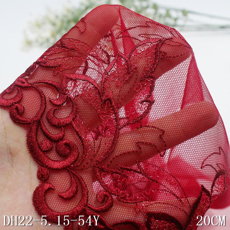 Red Floral Embroidery Lace mesh Trim For Skirt Hem Clothes Sewing Material Dress Bra Lingerie Fabric wholesale