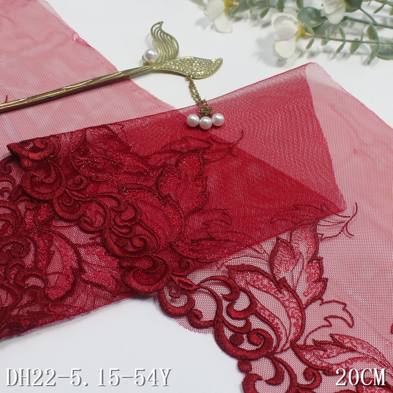 Red Floral Embroidery Lace mesh Trim For Skirt Hem Clothes Sewing Material Dress Bra Lingerie Fabric wholesale