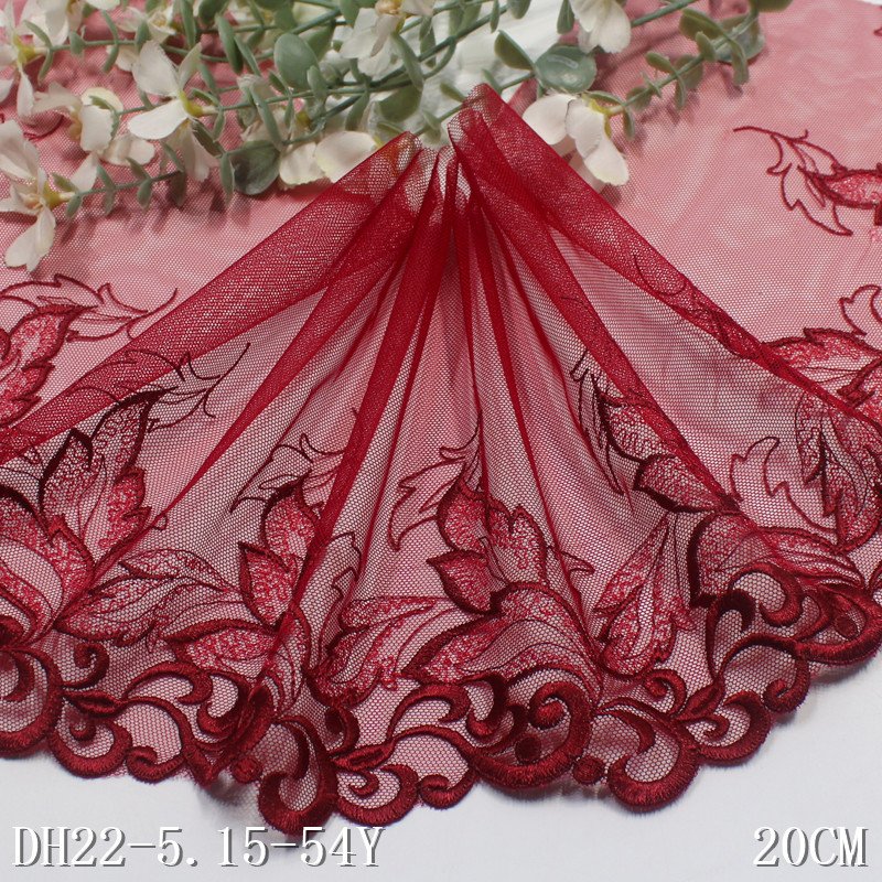 Red Floral Embroidery Lace mesh Trim For Skirt Hem Clothes Sewing Material Dress Bra Lingerie Fabric wholesale