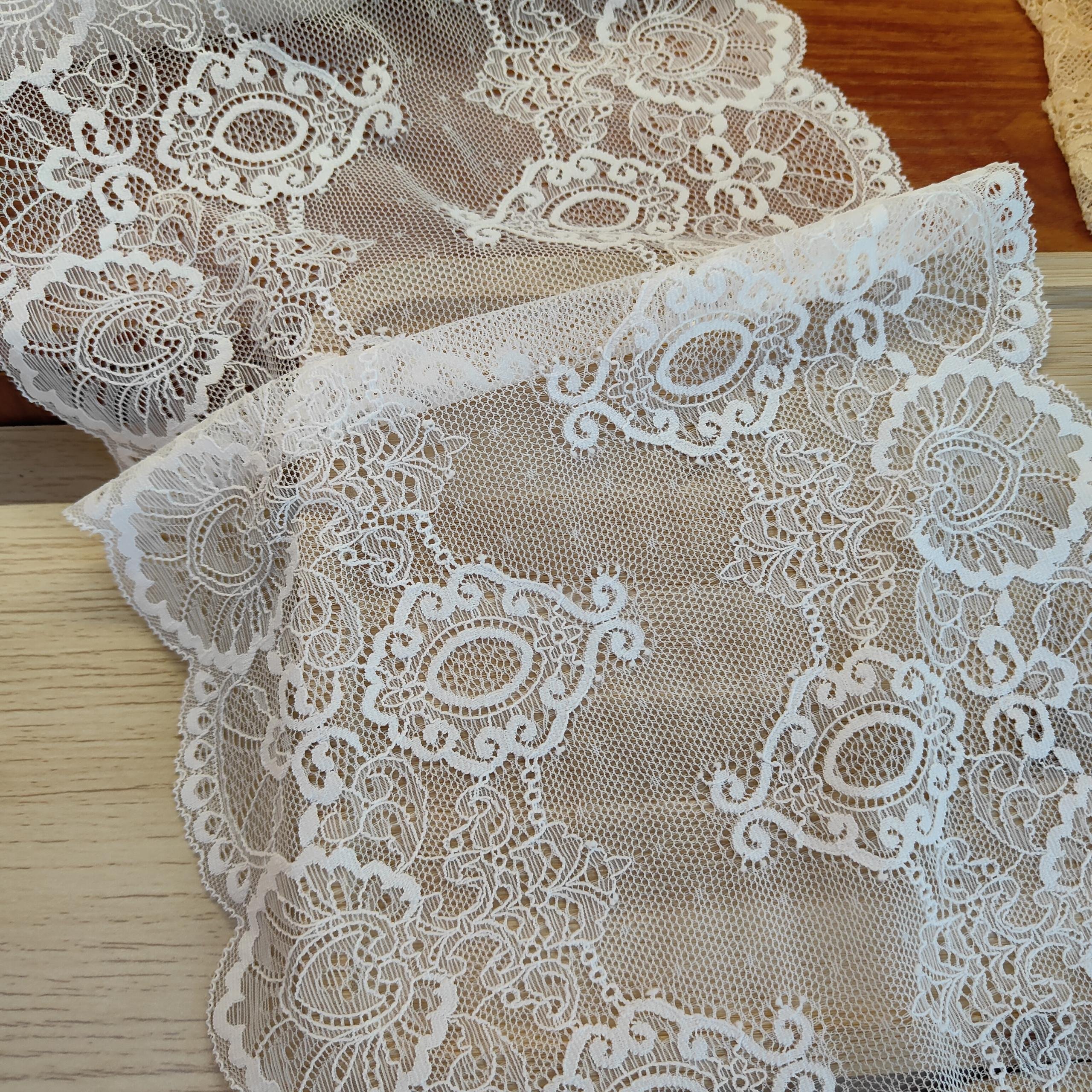 DINGG16 24cm Stretch Elastic Lace Trim,Floral Lace Fabric Elastic Lace Ribbons for Crafts and Gift Wrapping Decorating