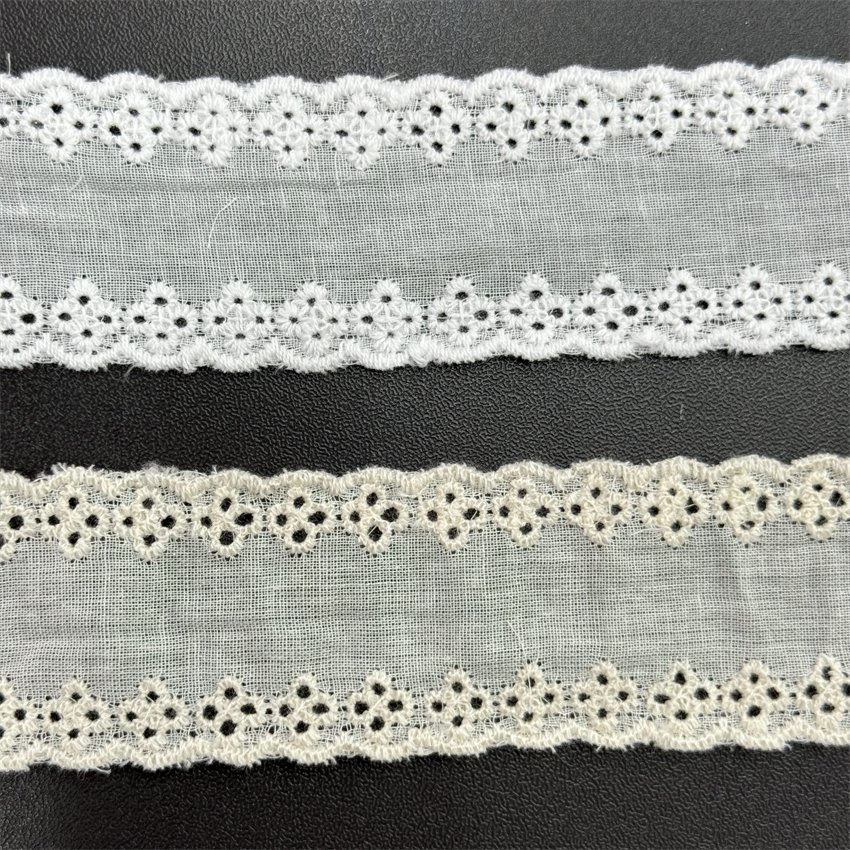 Fine woven cotton fabric carvend holes Trimming lace water soluble Embroidery border lace trim garment