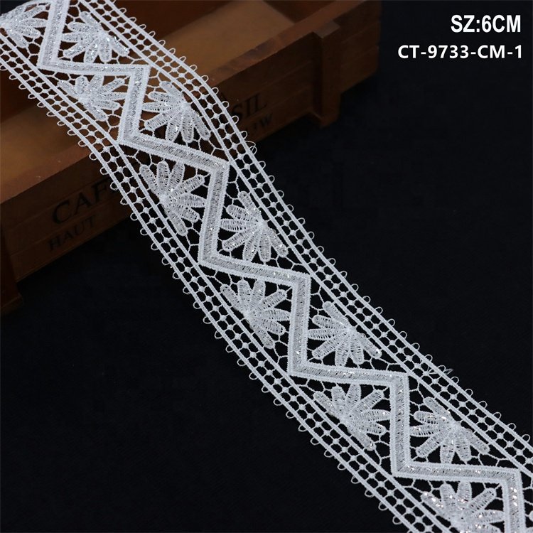 New flower lace trim with sequins and beads for wedding dress accessories water-soluble embroidery lace trim white