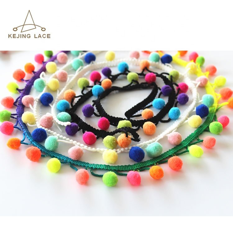 Customize Fast Delivery Colorful Ball Fringe Trim Rayon Pom Pom Trim For Clothes Crafts