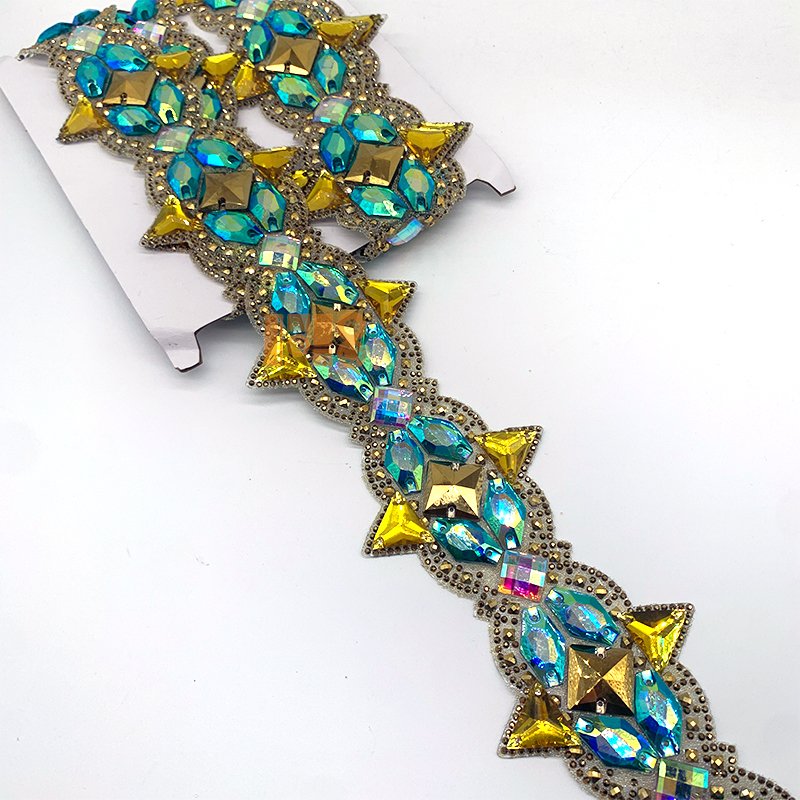Hotfix Rhinestone Crystal Applique Dress Trims Carnival Costume DIY Iron-On Strip Appliques and Trimmings for Garments