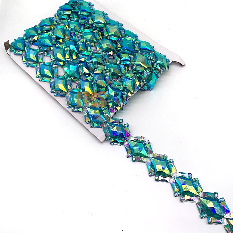 Hotfix Rhinestone Crystal Applique Dress Trims Carnival Costume DIY Iron-On Strip Appliques and Trimmings for Garments