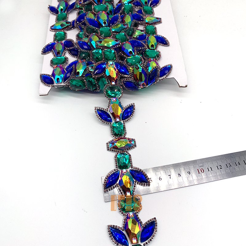 Hotfix Rhinestone Crystal Applique Dress Trims Carnival Costume DIY Iron-On Strip Appliques and Trimmings for Garments