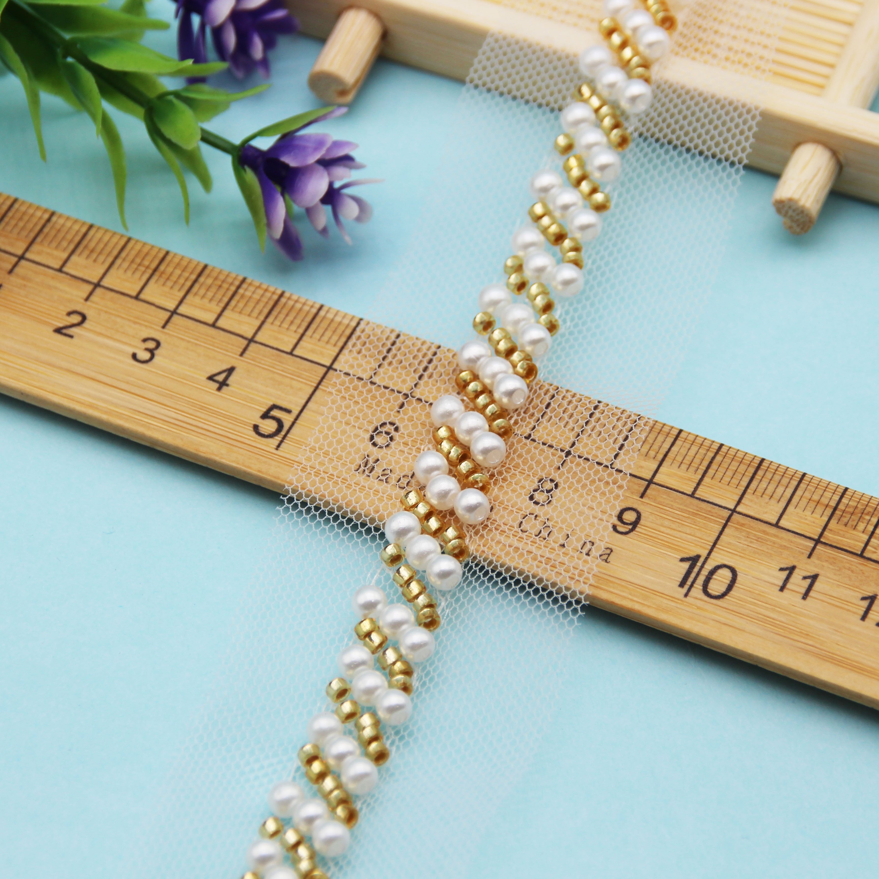 handmade rhinestone trimming beaded lace trim top for pearl embroidery lace trim dresses webbing garment accessories