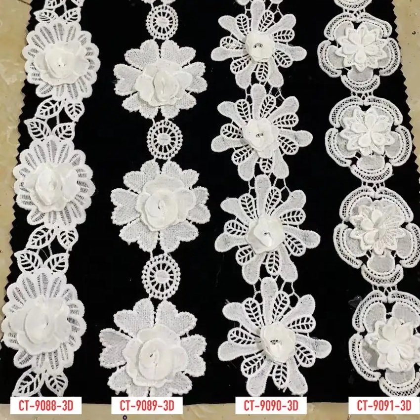 High-end White Custom Flower Pattern Flowers Lace Trim For Clothes