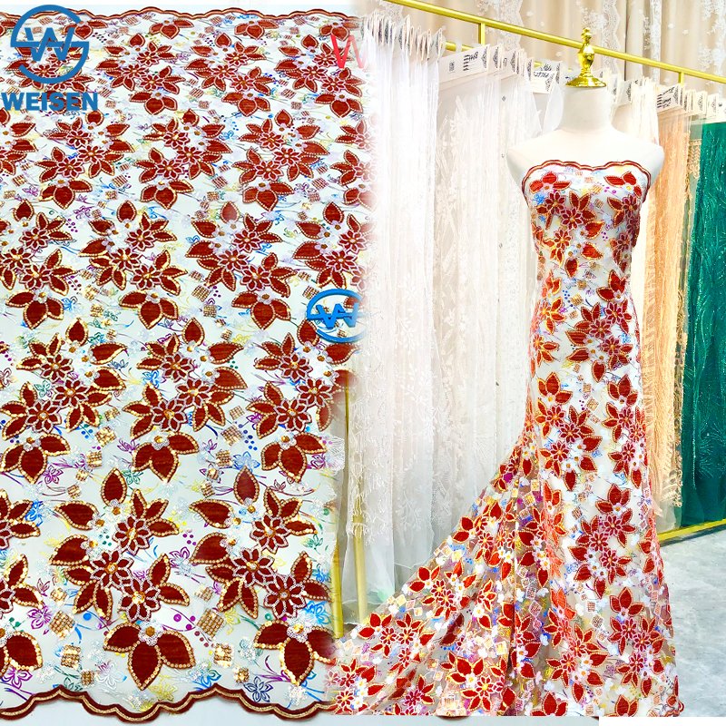 WS Romantic 130cm custom 3d printed embroidery lace trim fabric net mesh lace fabric