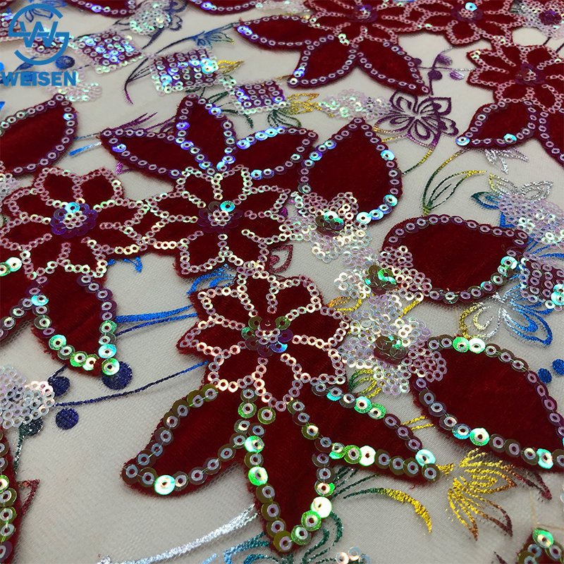 WS Romantic 130cm custom 3d printed embroidery lace trim fabric net mesh lace fabric