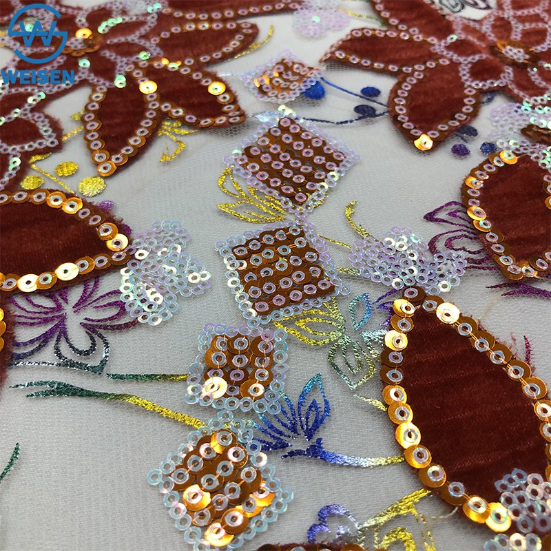 WS Romantic 130cm custom 3d printed embroidery lace trim fabric net mesh lace fabric
