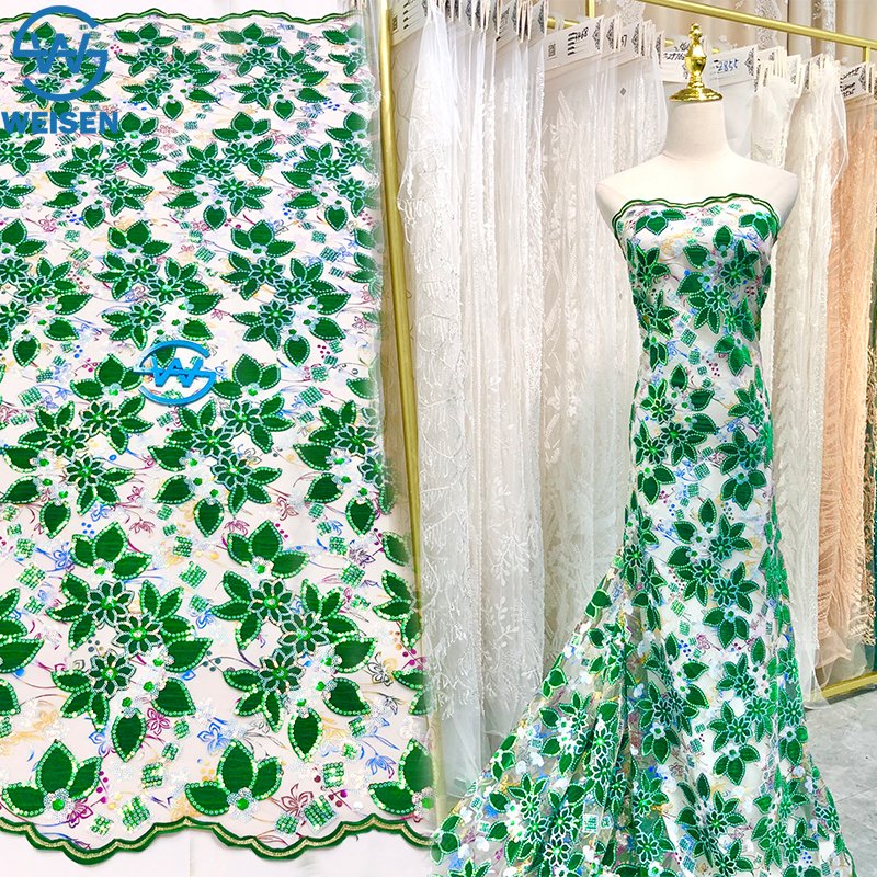 WS Romantic 130cm custom 3d printed embroidery lace trim fabric net mesh lace fabric
