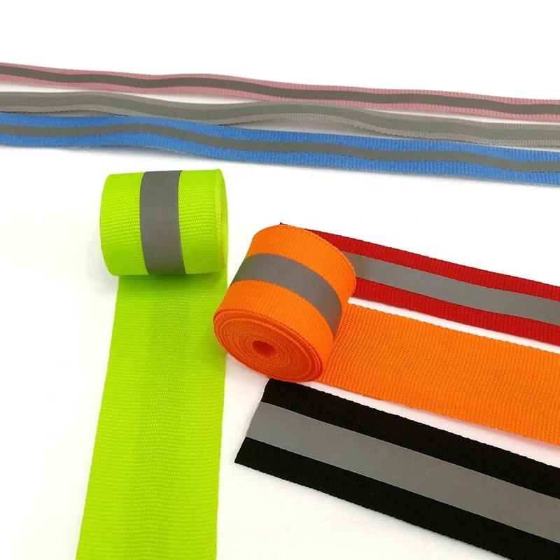 High Intensity Wholesale Nylon TC Strip Sew-on Trim Elastic Jacquard Strap Garment Sublimation Tape 30mm 20mm Reflective Webbing