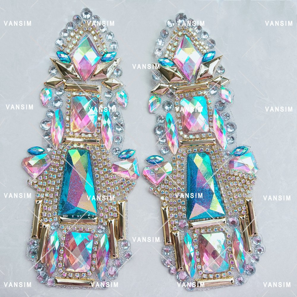 Handmade Customized carnival costumes Resin beads hot fix applique patch trim with trimming for fiesta party