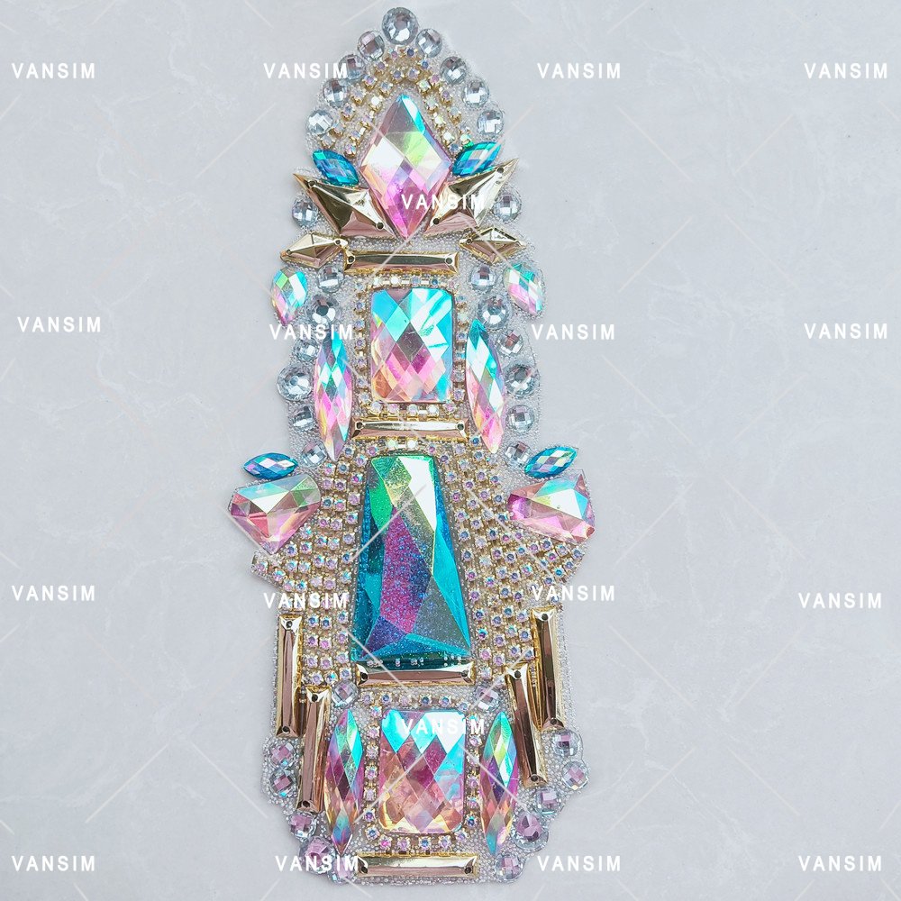 Handmade Customized carnival costumes Resin beads hot fix applique patch trim with trimming for fiesta party