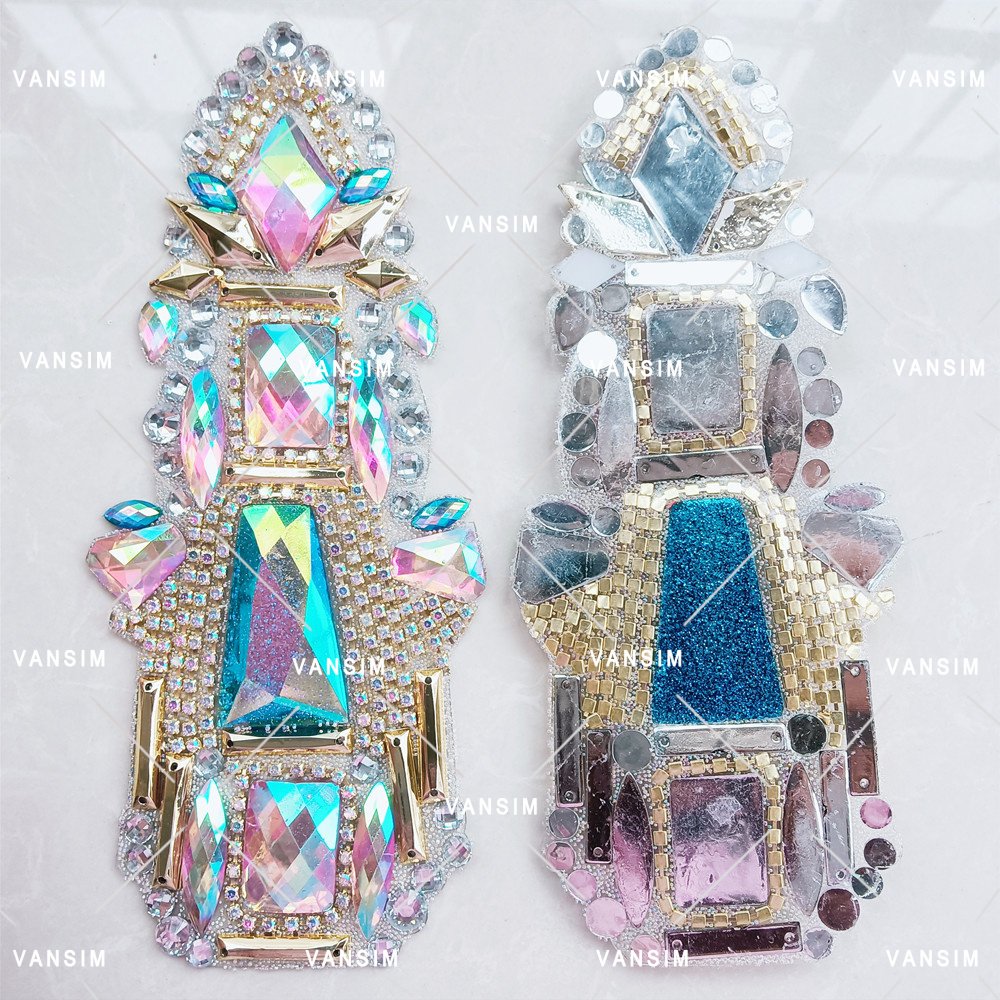 Handmade Customized carnival costumes Resin beads hot fix applique patch trim with trimming for fiesta party