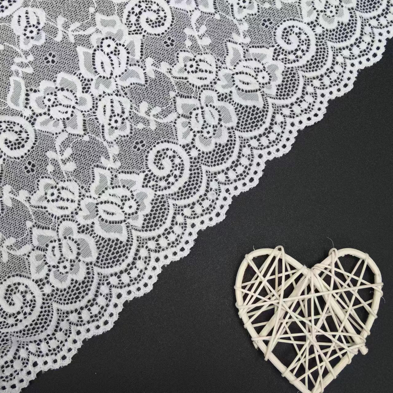 Popular Women's Sexy White Floral Lace Trim Voile Nylon Spandex Tulle Fabric for Knitted Underwear Accessories Design