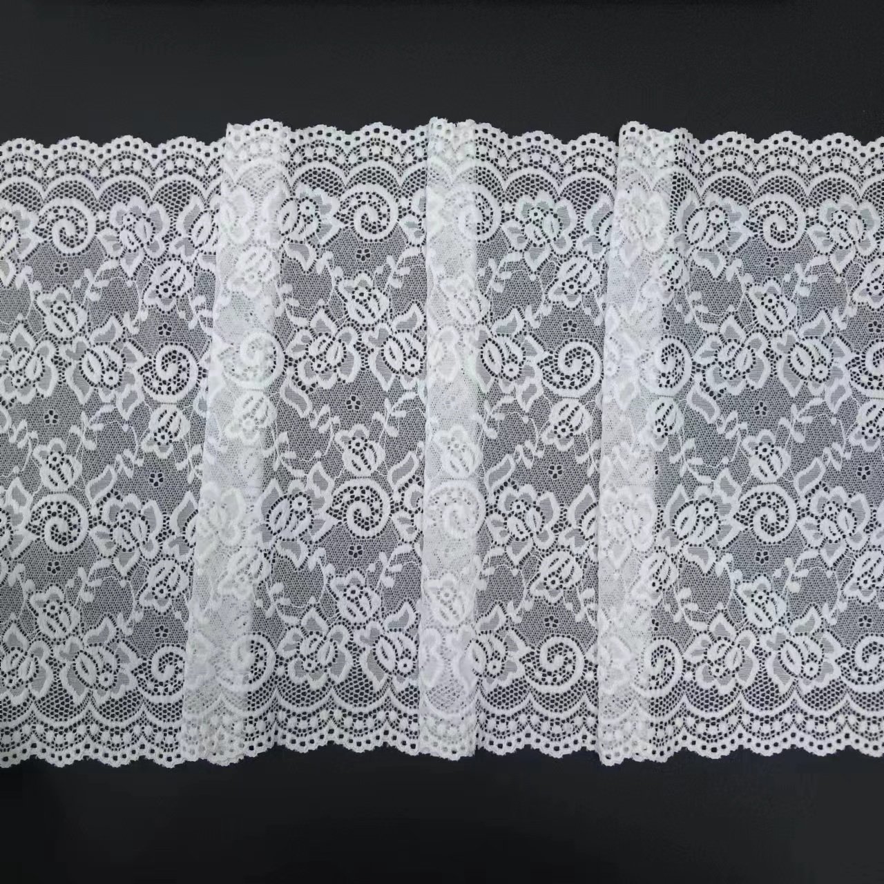 Popular Women's Sexy White Floral Lace Trim Voile Nylon Spandex Tulle Fabric for Knitted Underwear Accessories Design