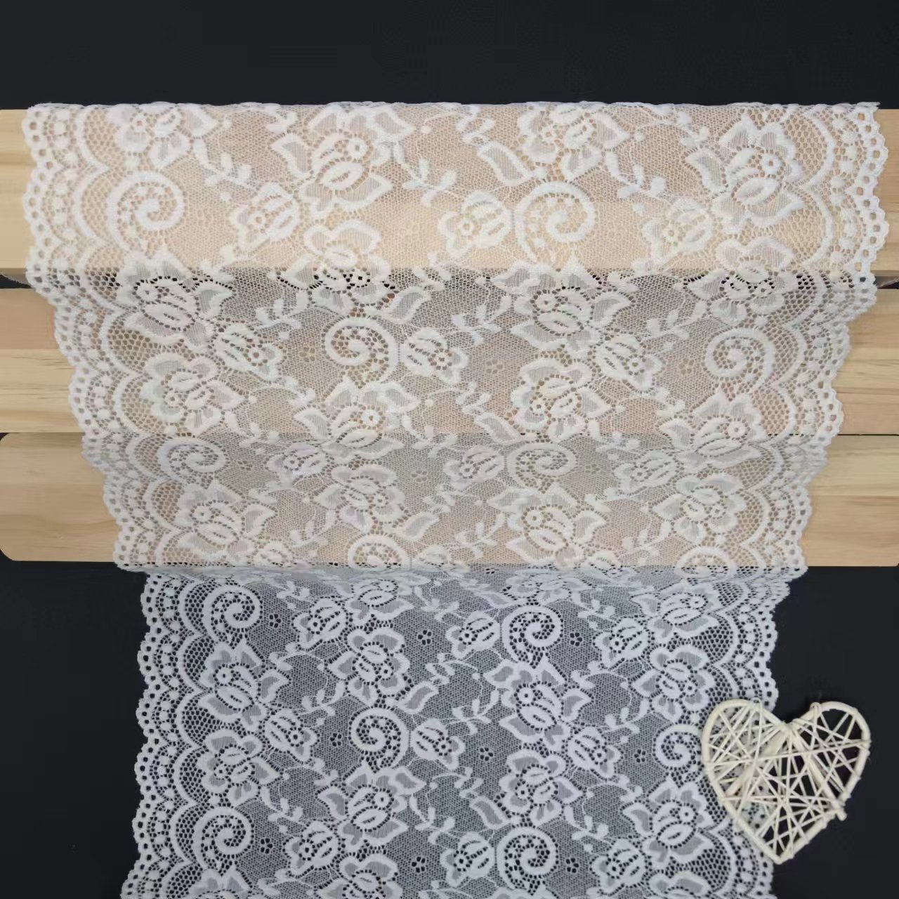 Popular Women's Sexy White Floral Lace Trim Voile Nylon Spandex Tulle Fabric for Knitted Underwear Accessories Design