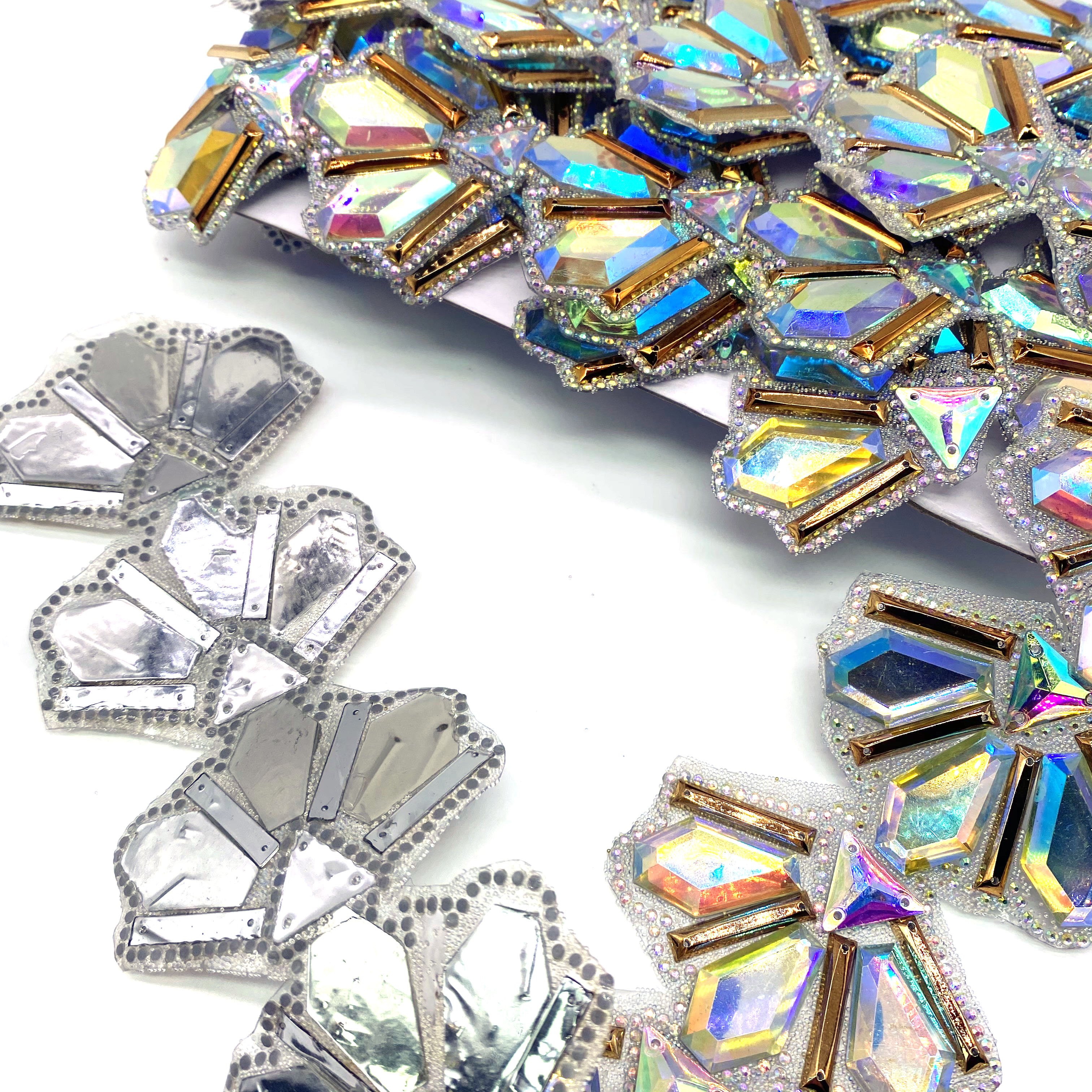 Wholesale Hot fix Chain Carnival costume Trim Iron-on AB chain rhinestone applique trimming for Dress accessories