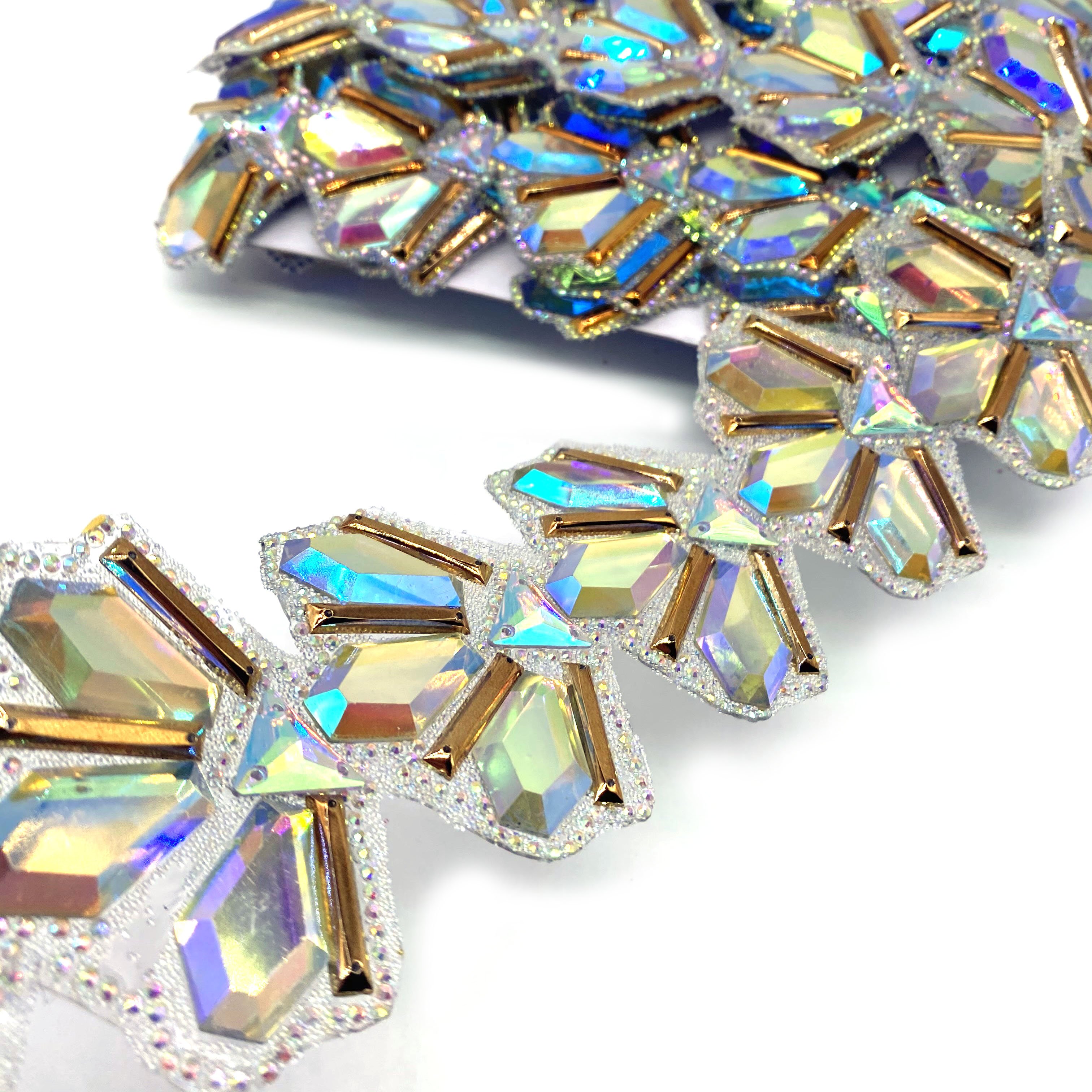Wholesale Hot fix Chain Carnival costume Trim Iron-on AB chain rhinestone applique trimming for Dress accessories