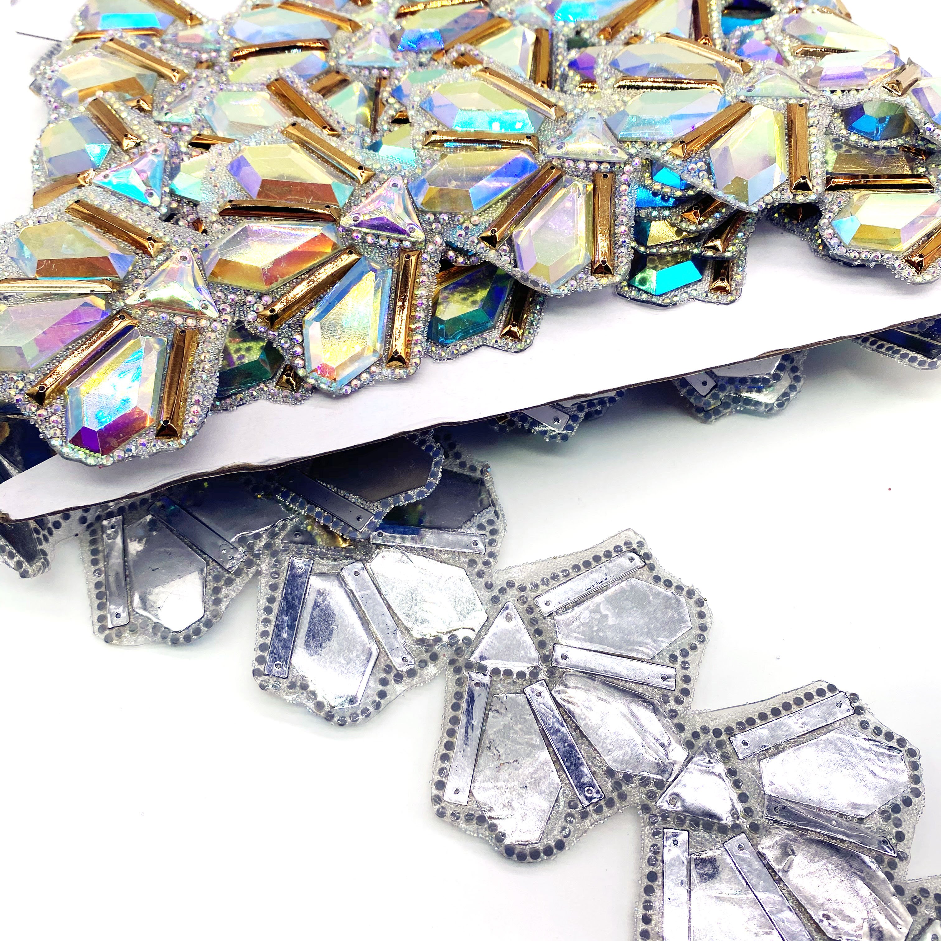 Wholesale Hot fix Chain Carnival costume Trim Iron-on AB chain rhinestone applique trimming for Dress accessories