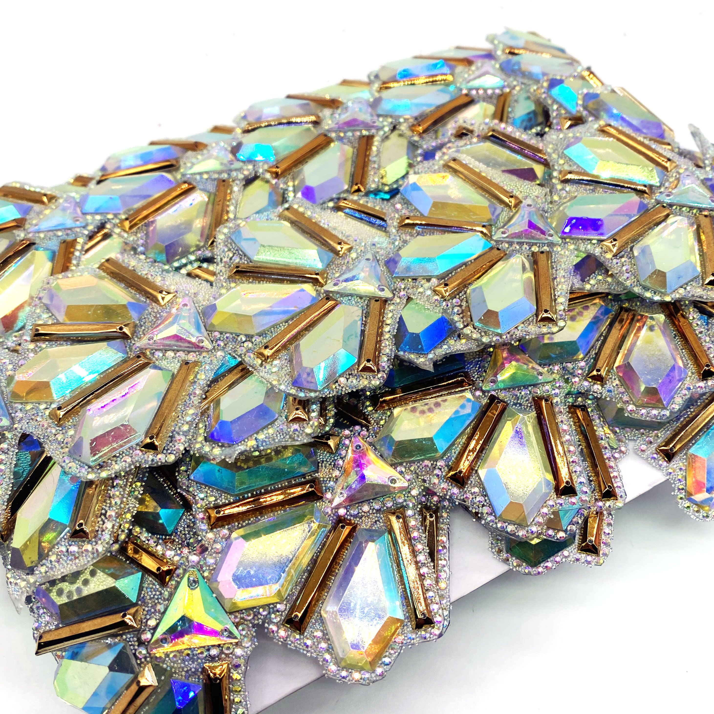 Wholesale Hot fix Chain Carnival costume Trim Iron-on AB chain rhinestone applique trimming for Dress accessories