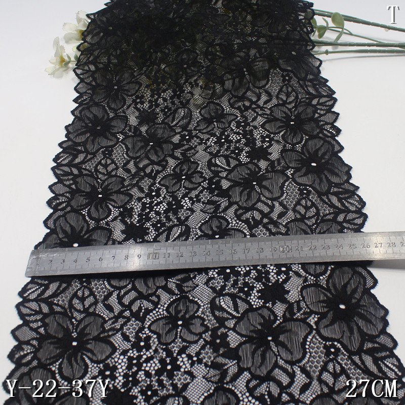 27cm French decorative Lace Trim black Spandex Nylon Elastic Lace Knitted Fabric for underwear Clothing Material by the yard