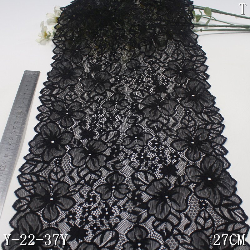 27cm French decorative Lace Trim black Spandex Nylon Elastic Lace Knitted Fabric for underwear Clothing Material by the yard