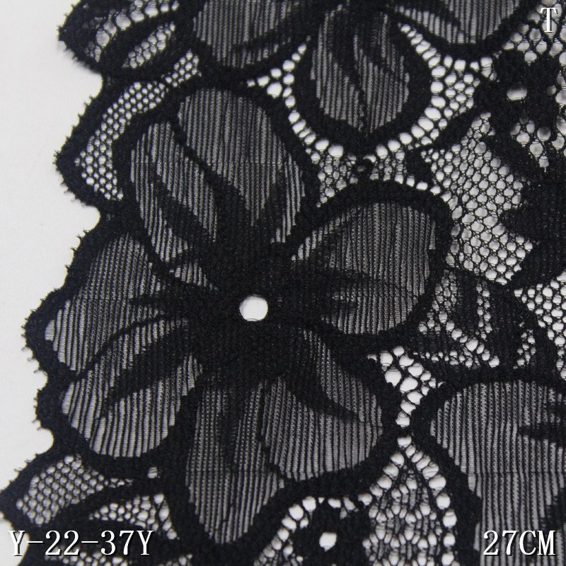 27cm French decorative Lace Trim black Spandex Nylon Elastic Lace Knitted Fabric for underwear Clothing Material by the yard