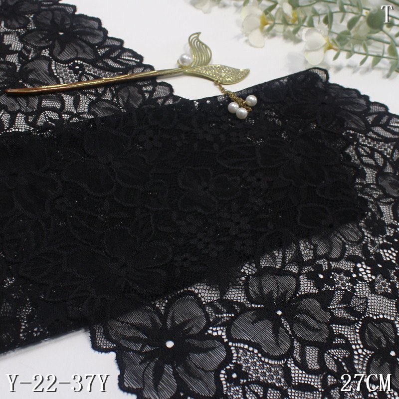 27cm French decorative Lace Trim black Spandex Nylon Elastic Lace Knitted Fabric for underwear Clothing Material by the yard