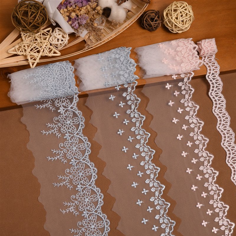 Custom Organza white lace fabric trim Border stretch Embroidery lace Ribbon Trims For women Clothing