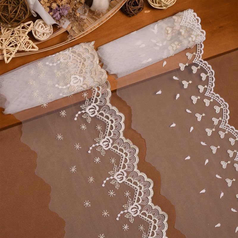 Custom Organza white lace fabric trim Border stretch Embroidery lace Ribbon Trims For women Clothing
