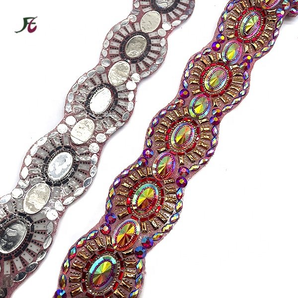 Wholesale 6.7cm Iron On Tape Diamond Hot Fix Rhinestone Trim Mesh Bridal Applique Trim For Wedding Dress Decoration