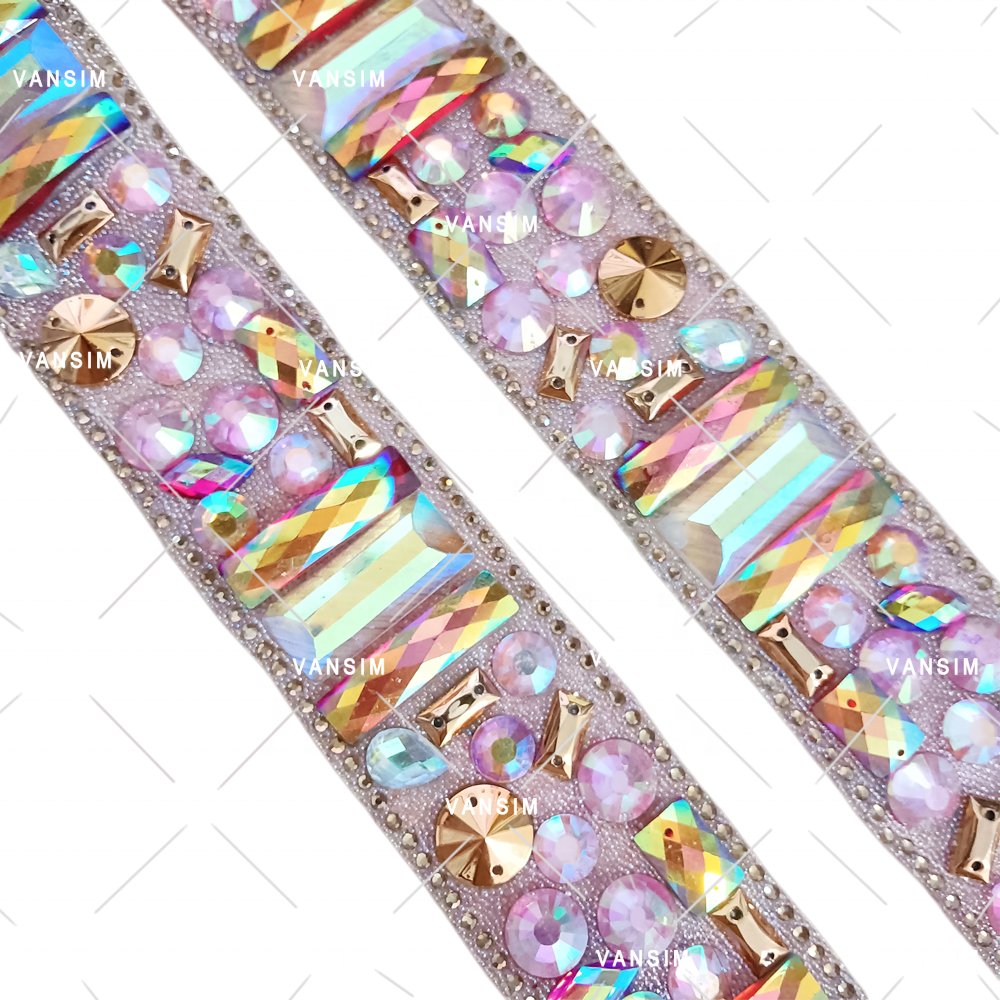 Handmade Customized carnival costumes reflective Resin beads hot fix applique patch trimming for fiesta party