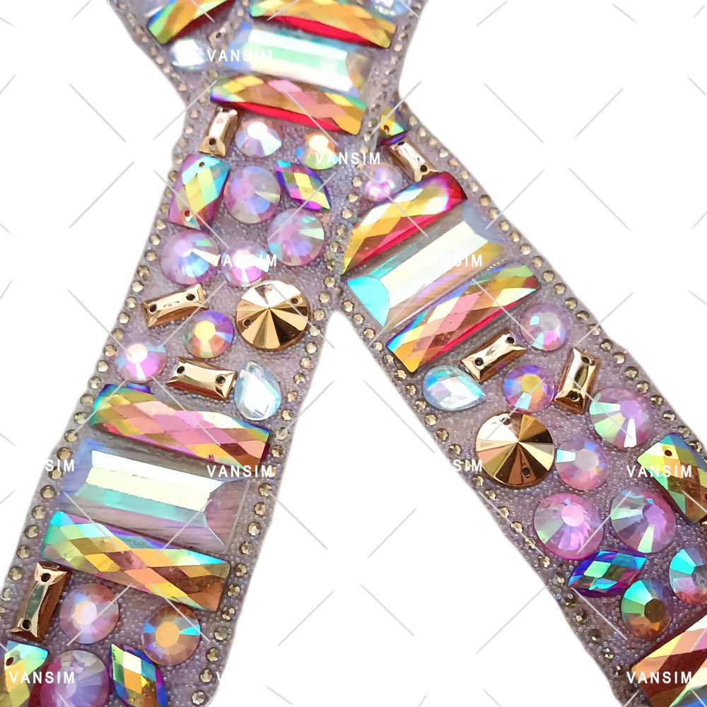 Handmade Customized carnival costumes reflective Resin beads hot fix applique patch trimming for fiesta party