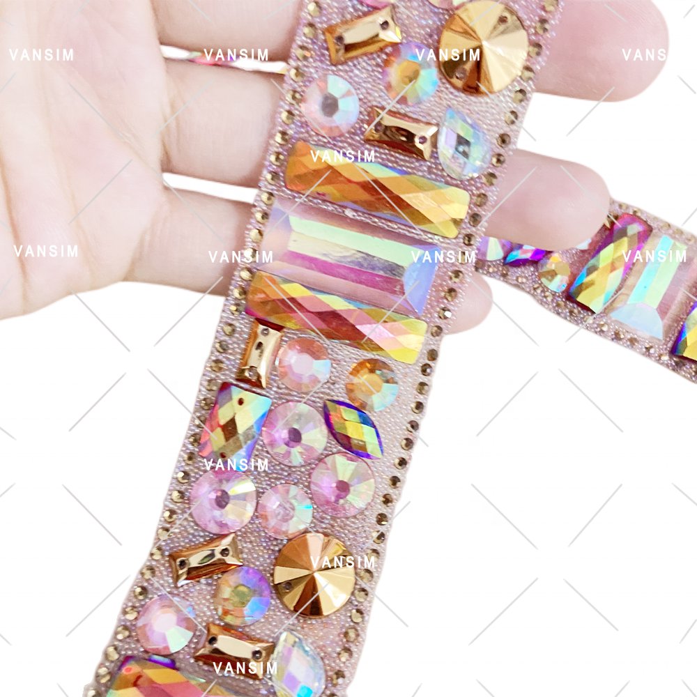 Handmade Customized carnival costumes reflective Resin beads hot fix applique patch trimming for fiesta party
