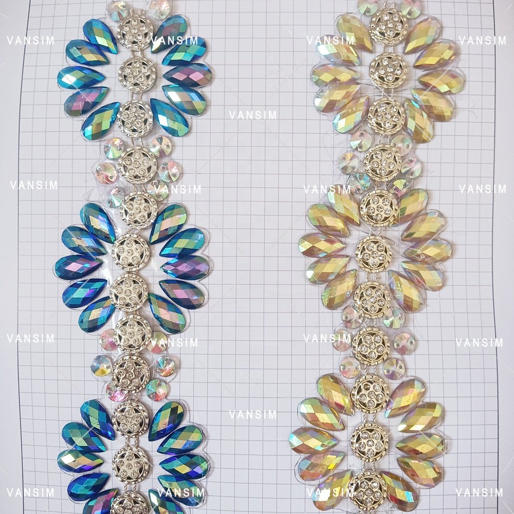 Handmade Customized carnival costumes reflective Resin beads hot fix applique patch trimming for fiesta party