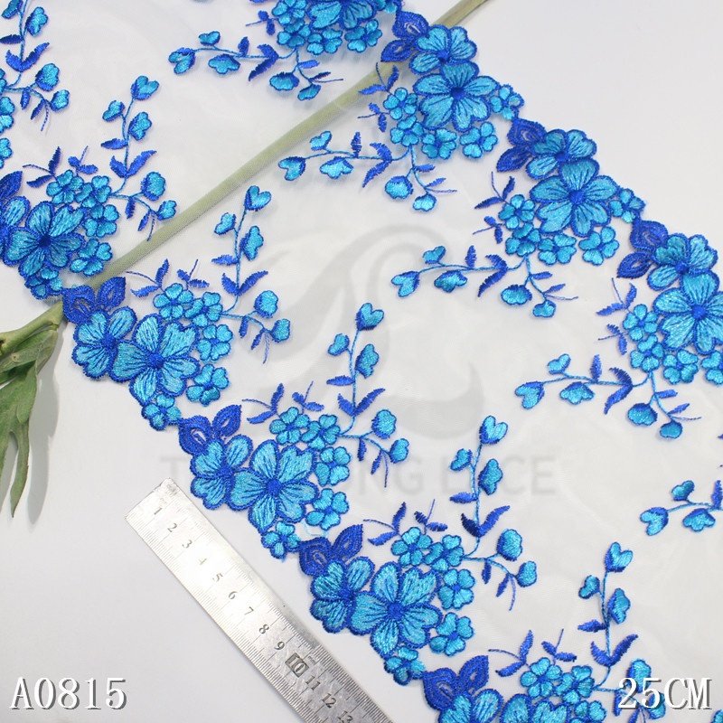 Swiss white voile lace fabric New Design 25cm mesh fancy Flower Embroidery Lace trim for women Lingerie