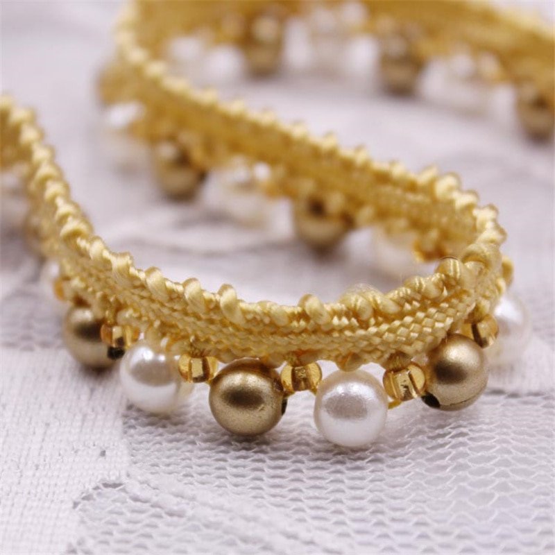 White/blacl/gold Fabric Handmade Sewing Craft Material Cloth Pearl Beaded Lace Ribbon Tape Trim