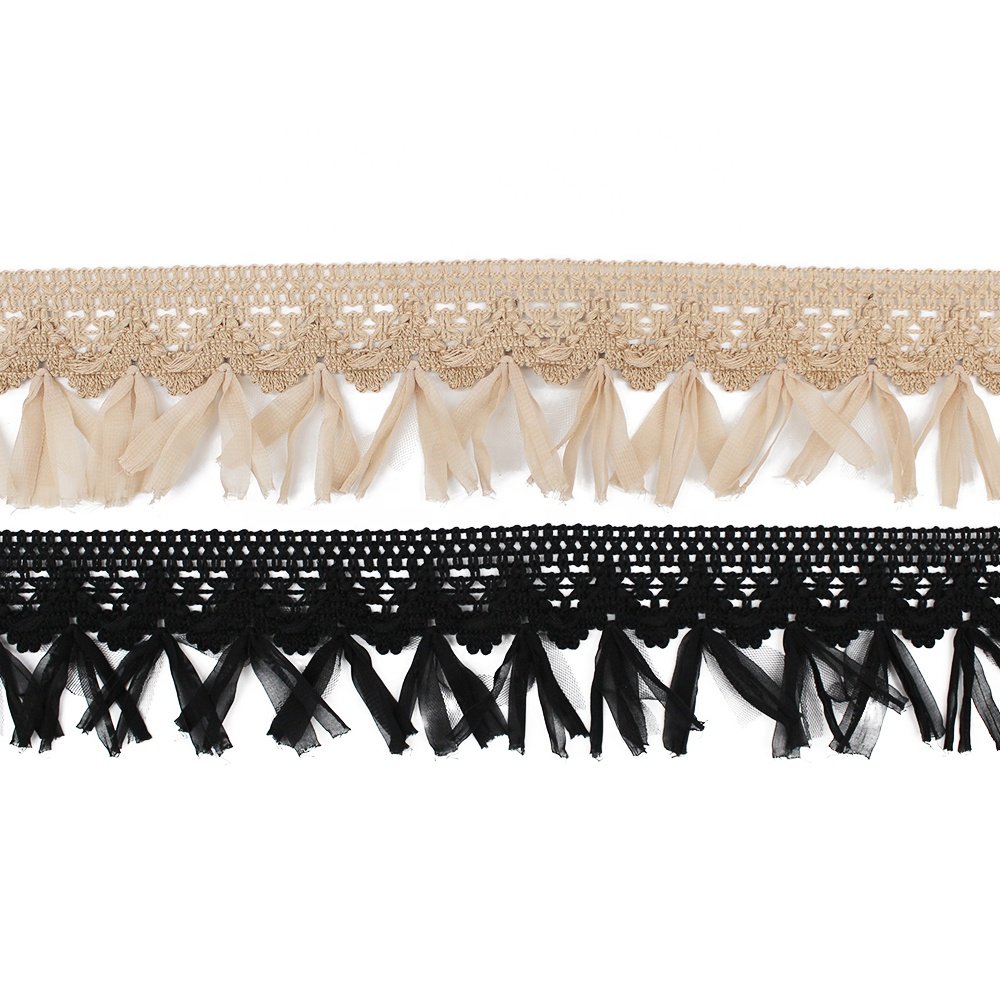 Custom Lamellar Chiffon Tassel Fringe Trims For Garment