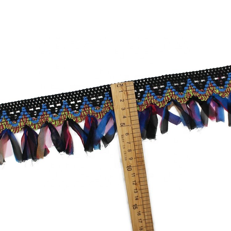 Custom Lamellar Chiffon Tassel Fringe Trims For Garment