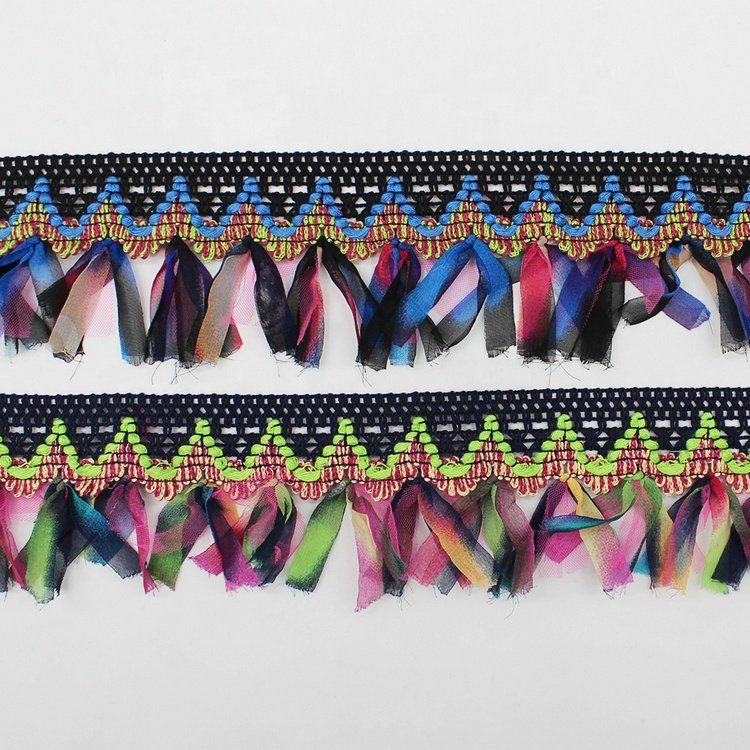 Custom Lamellar Chiffon Tassel Fringe Trims For Garment